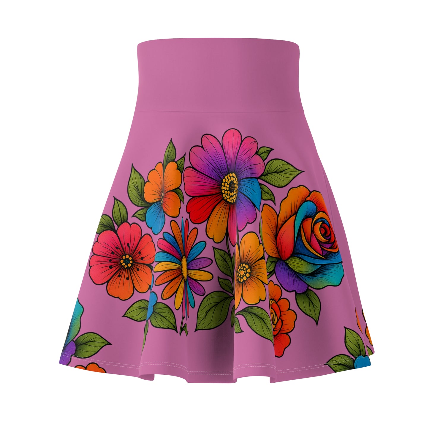 Colorful Floral Print Women's Skater Skirt, Boho Style Skirt, Summer Outfit, Spring Fashion, Casual Wear, Gift for Her