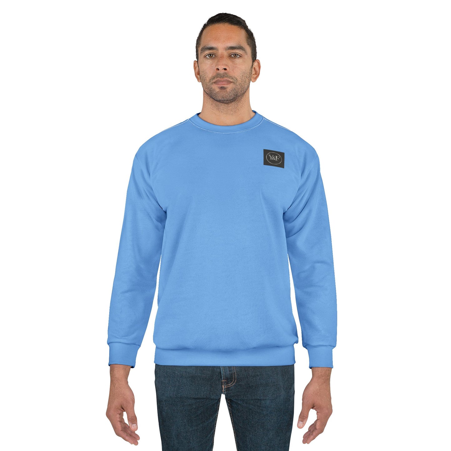 Chic Unisex Blue Sweatshirt - Cozy AOP Apparel, Perfect Gift for Holidays & Casual Style, Trendy Streetwear, Relaxed Fit Jumper