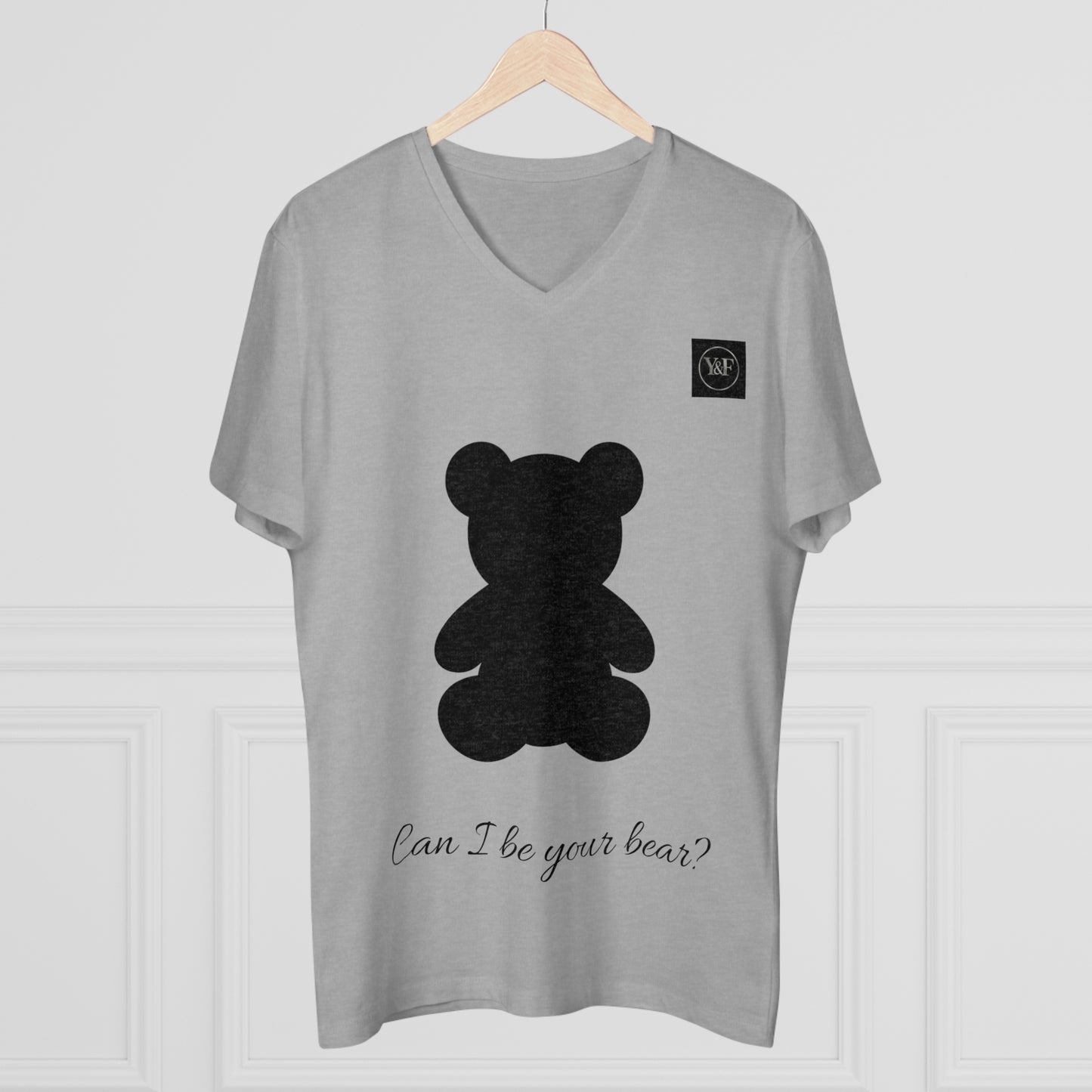 Cute Bear V-neck Tee, Funny Gift for Him, Casual Men's T-Shirt, Cute Graphic Shirt, Bear Lover Merchandise