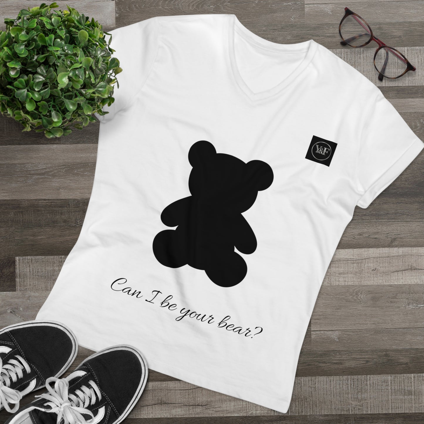 Cute Bear V-neck Tee, Funny Gift for Him, Casual Men's T-Shirt, Cute Graphic Shirt, Bear Lover Merchandise