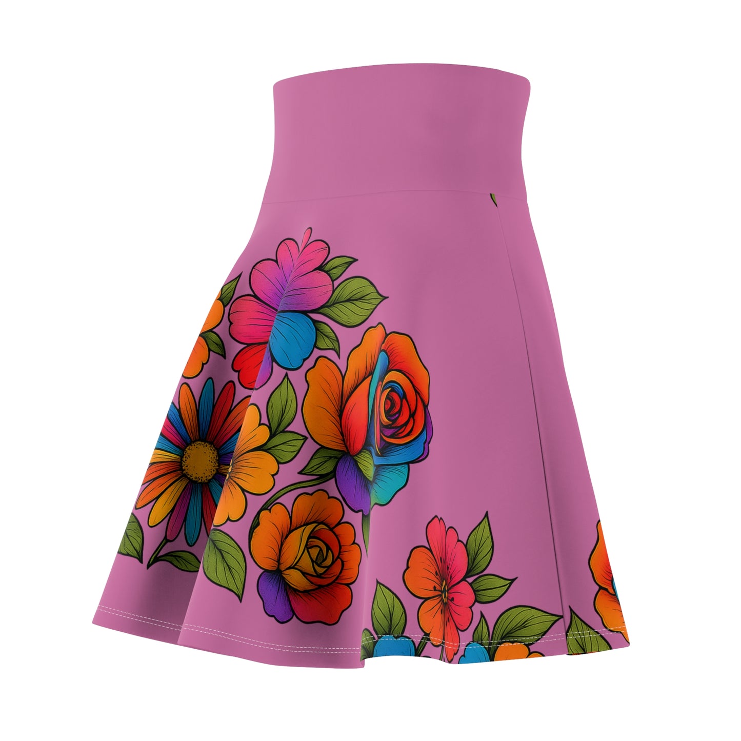 Colorful Floral Print Women's Skater Skirt, Boho Style Skirt, Summer Outfit, Spring Fashion, Casual Wear, Gift for Her
