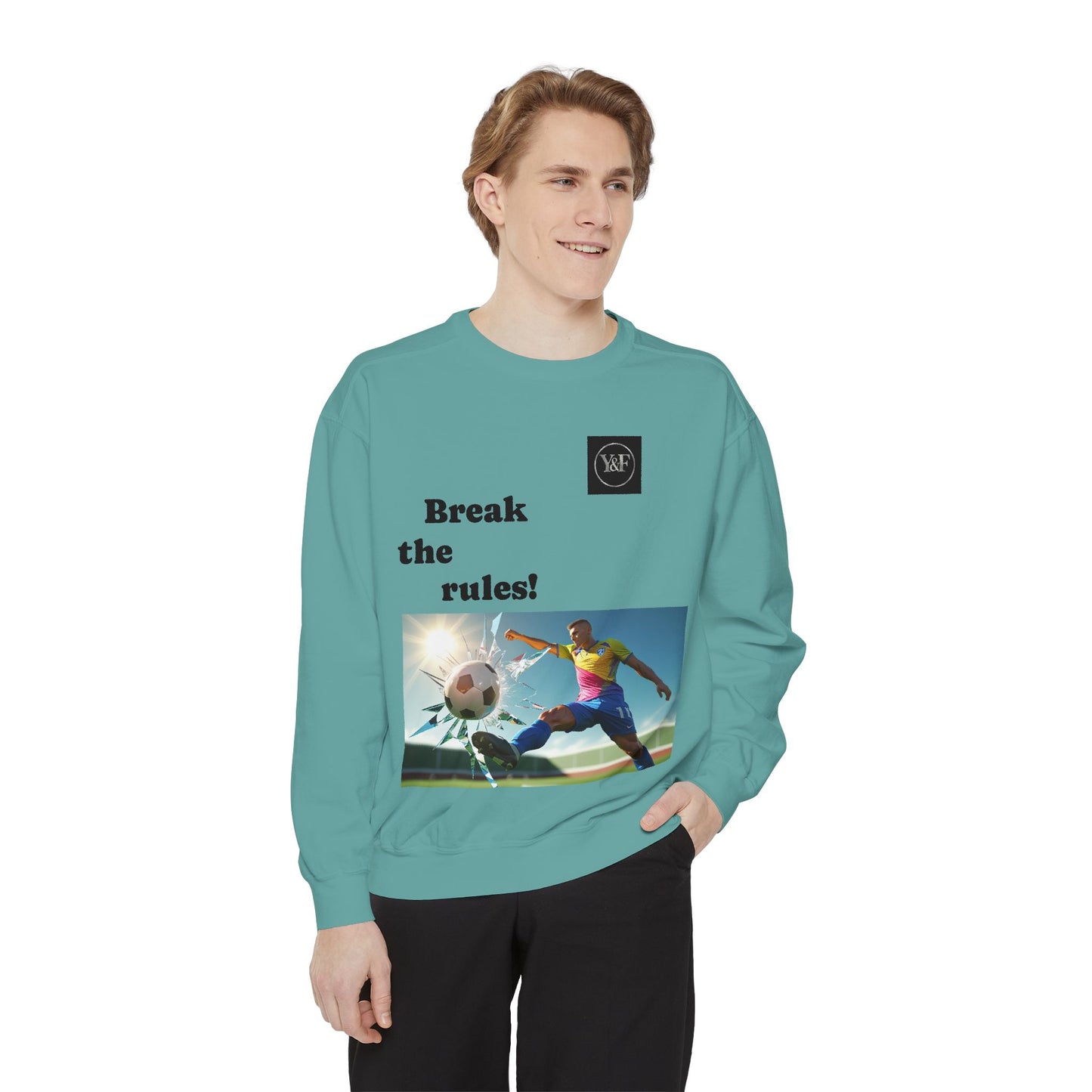 Soccer-Themed Unisex Sweatshirt - Break the Rules, Sportswear, Gift for Athletes, Casual Wear, Football Fan Apparel
