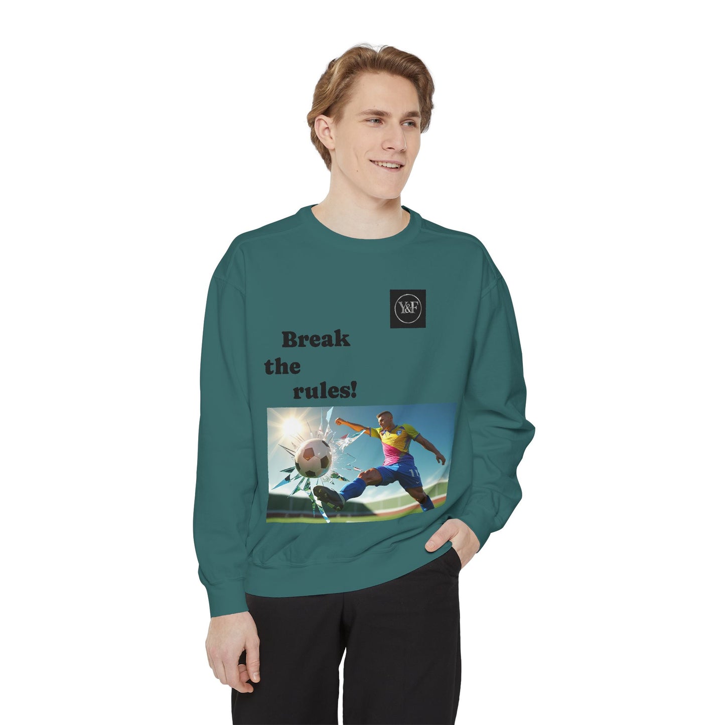 Soccer-Themed Unisex Sweatshirt - Break the Rules, Sportswear, Gift for Athletes, Casual Wear, Football Fan Apparel