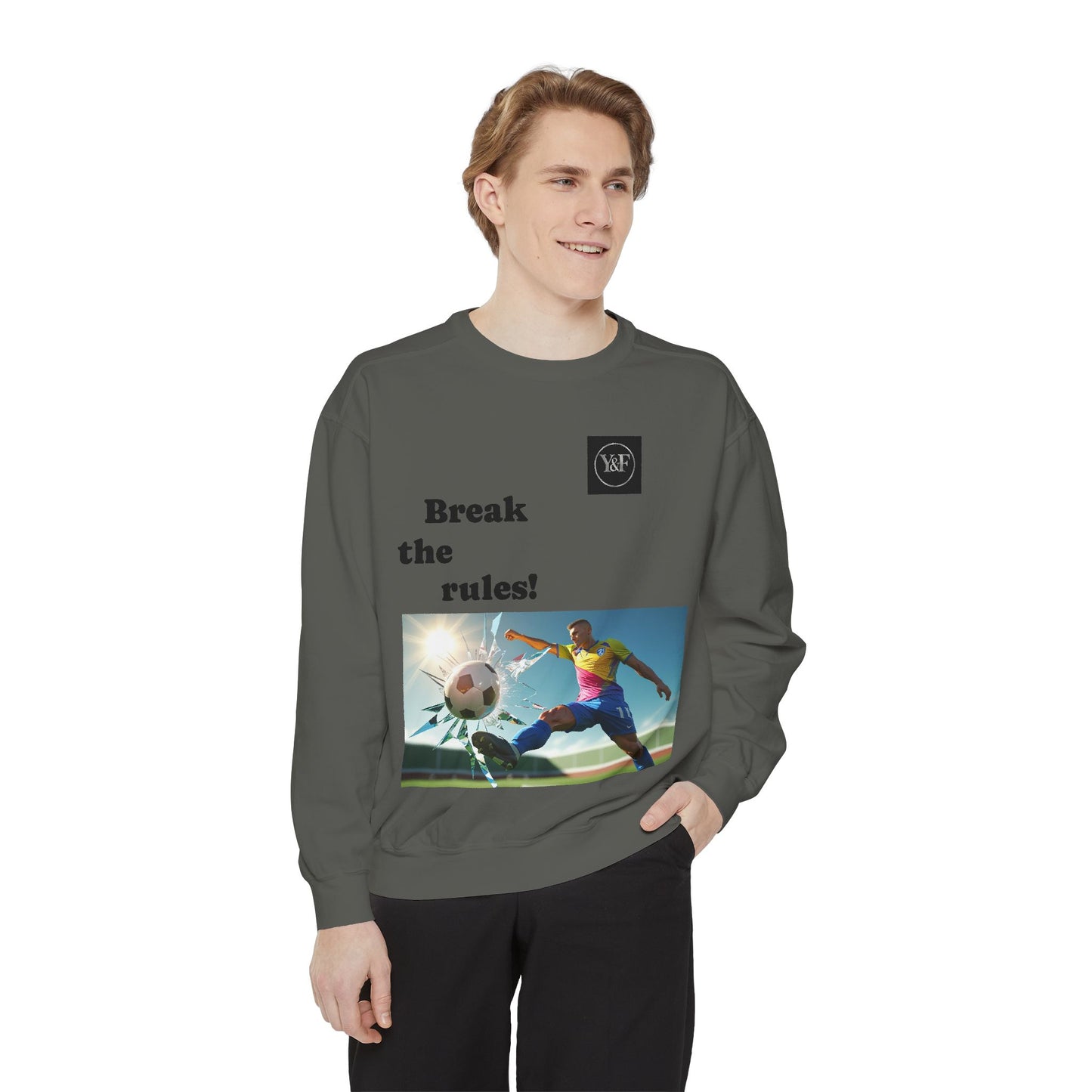 Soccer-Themed Unisex Sweatshirt - Break the Rules, Sportswear, Gift for Athletes, Casual Wear, Football Fan Apparel