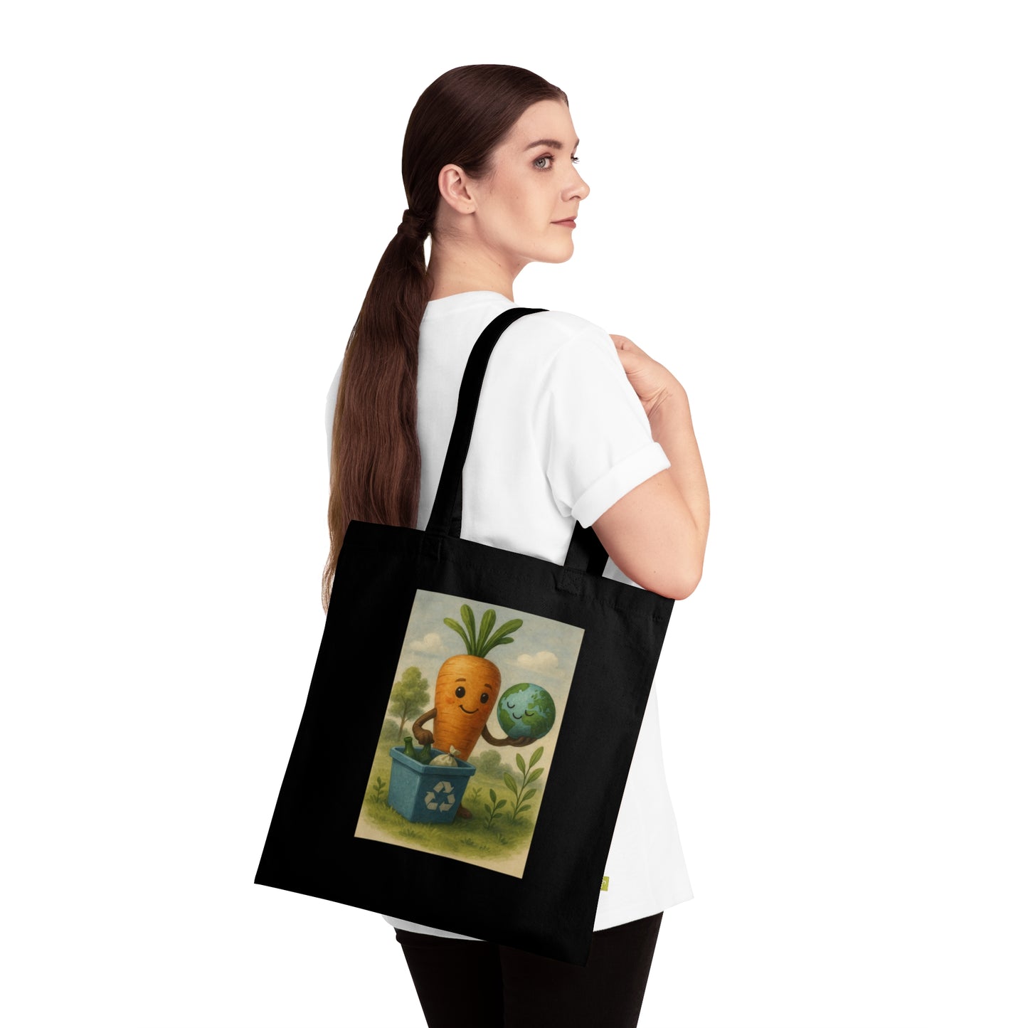 Eco-Friendly Organic Cotton Tote Bag, Reusable Grocery Bag, Eco-Conscious Gift, Sustainable Shopping Tote, Cute Carrot Design