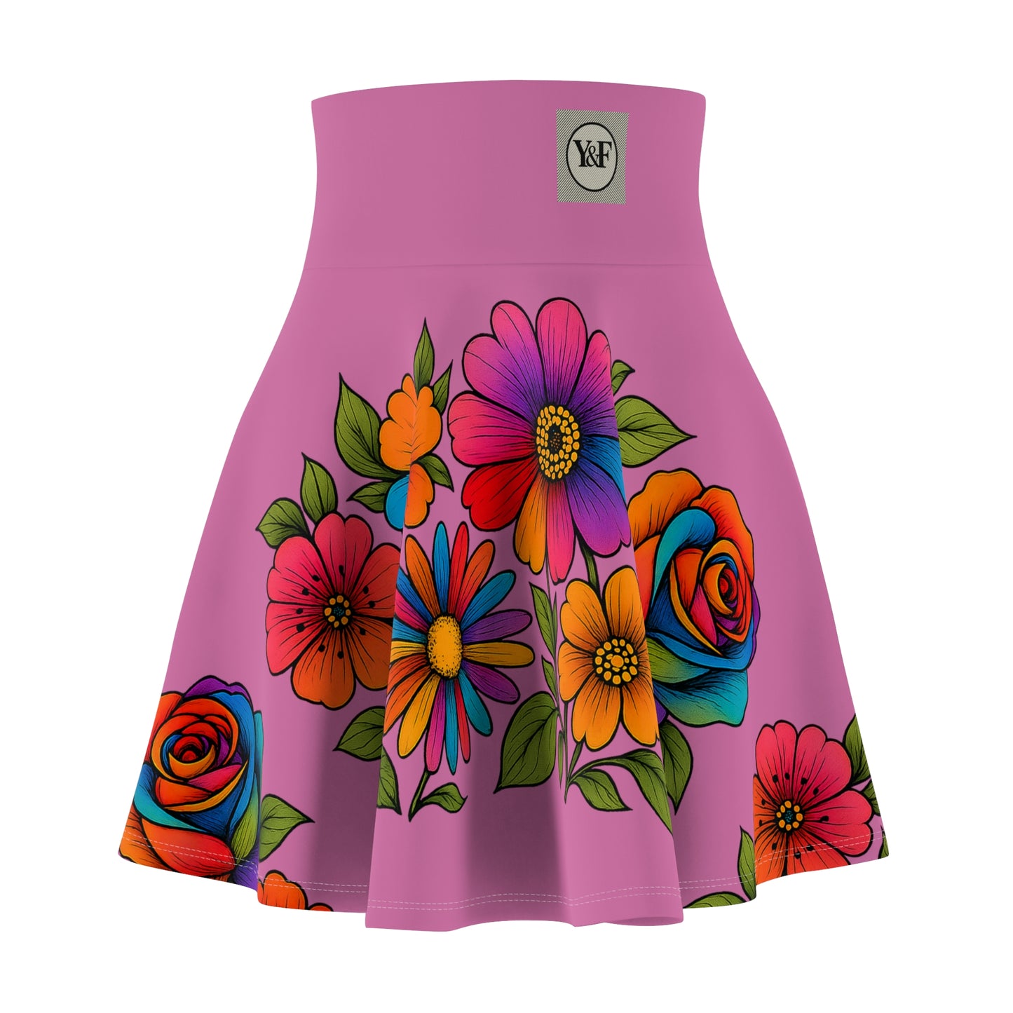 Colorful Floral Print Women's Skater Skirt, Boho Style Skirt, Summer Outfit, Spring Fashion, Casual Wear, Gift for Her