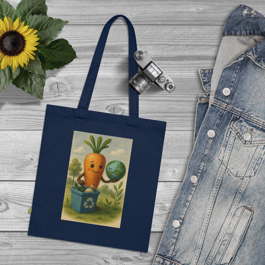 Eco-Friendly Organic Cotton Tote Bag, Reusable Grocery Bag, Eco-Conscious Gift, Sustainable Shopping Tote, Cute Carrot Design