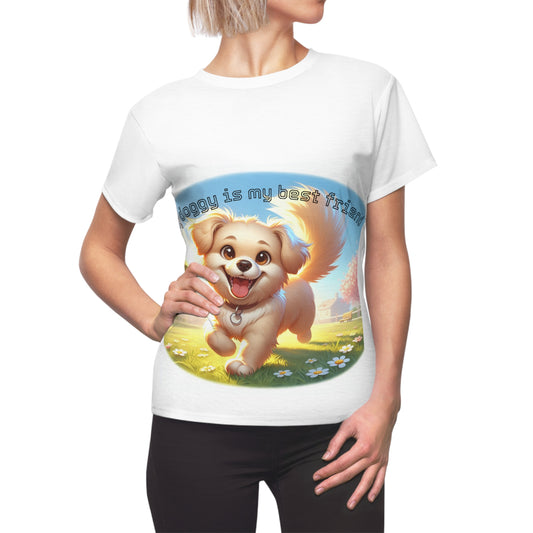 Women's Dog Lover Tee, Cute Pet Shirt, Gift for Dog Moms, Animal Lover Apparel, Best Friend T-Shirt, AOP Cute Design