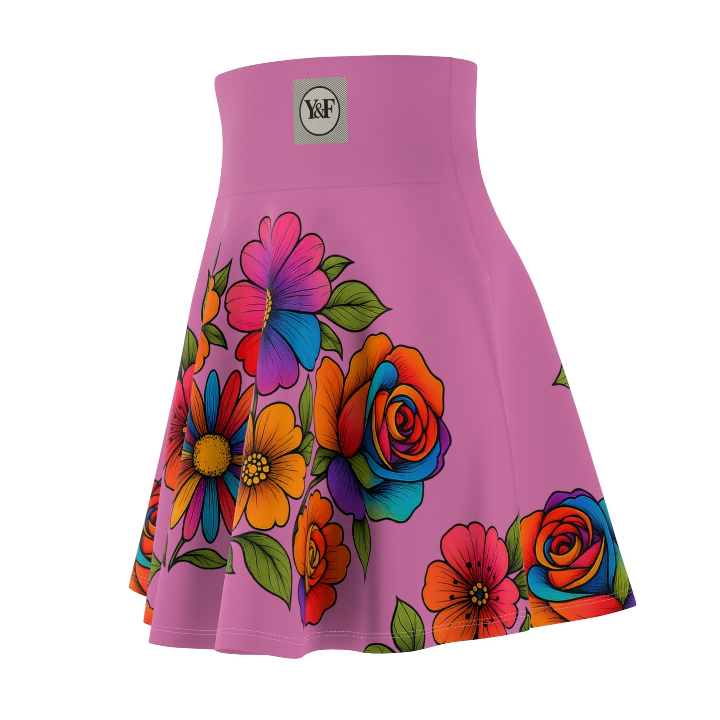 Colorful Floral Print Women's Skater Skirt, Boho Style Skirt, Summer Outfit, Spring Fashion, Casual Wear, Gift for Her