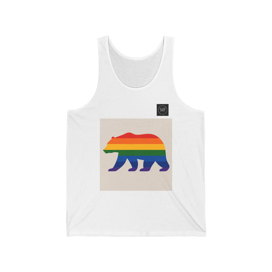 Pride Bear Tank Top, Unisex LGBTQ Jersey Tank, Rainbow Bear Shirt, Summer Pride Apparel, Festival Outfit