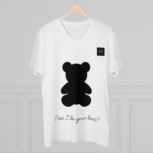 Cute Bear V-neck Tee, Funny Gift for Him, Casual Men's T-Shirt, Cute Graphic Shirt, Bear Lover Merchandise