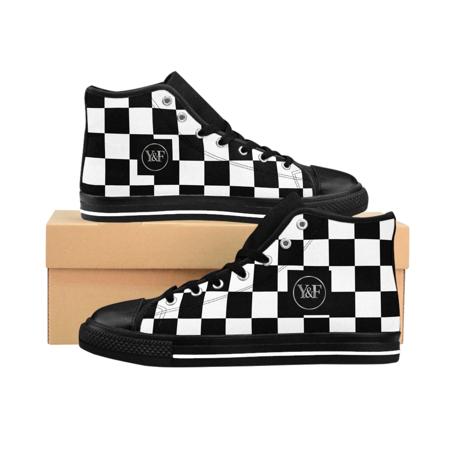 Classic Checkerboard High-Top Sneakers | Street Style Footwear, Trendy Athletic Shoes, Casual Sneakers, Unique Gift Idea